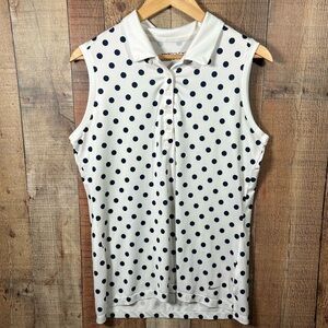 Nike Golf Women’s Large Sleeveless Polo Dri-Fit Polka Dot White Navy